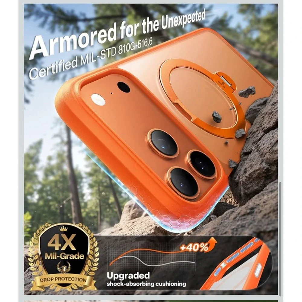 TORRAS Q3 Spin for iPhone‎ 17 Pro Case, Patented 360 Magnetic Stand-Orange